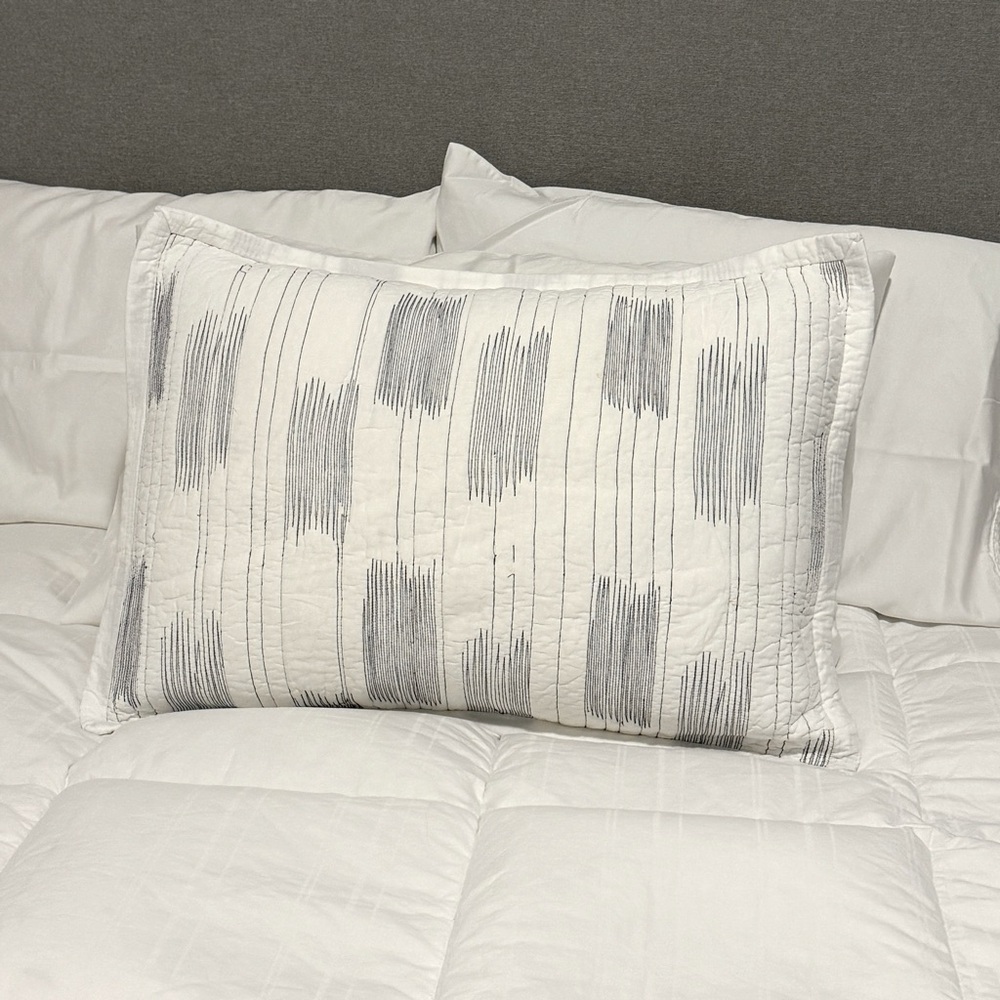 Crate&Barrel Embroidered Contrast Weave Standard Cotton Sham Pillow Case